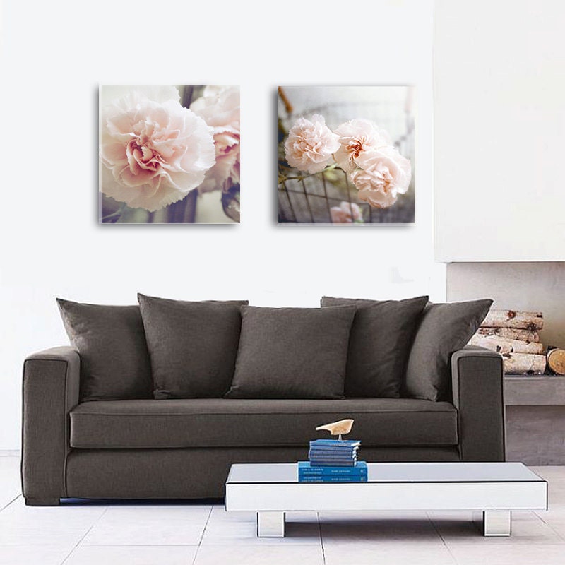 SET OF 2, Shabby Chic Carnation Photographs, Pastel, Pink, White, Brown, Cottage Decor, Color Fine Art Photography 8x8 Wall Prints