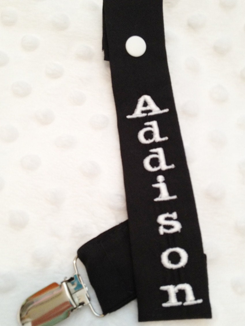 Black and White Stylish Personalized Pacifier Clip Bor Boy or Girl