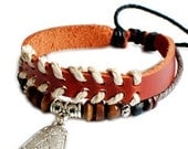 Jewelry bangle leather bracelet men bracelet women bracelet fashion bracelet made of leather ropes wood beads metal wrist bracelet   sh-0046