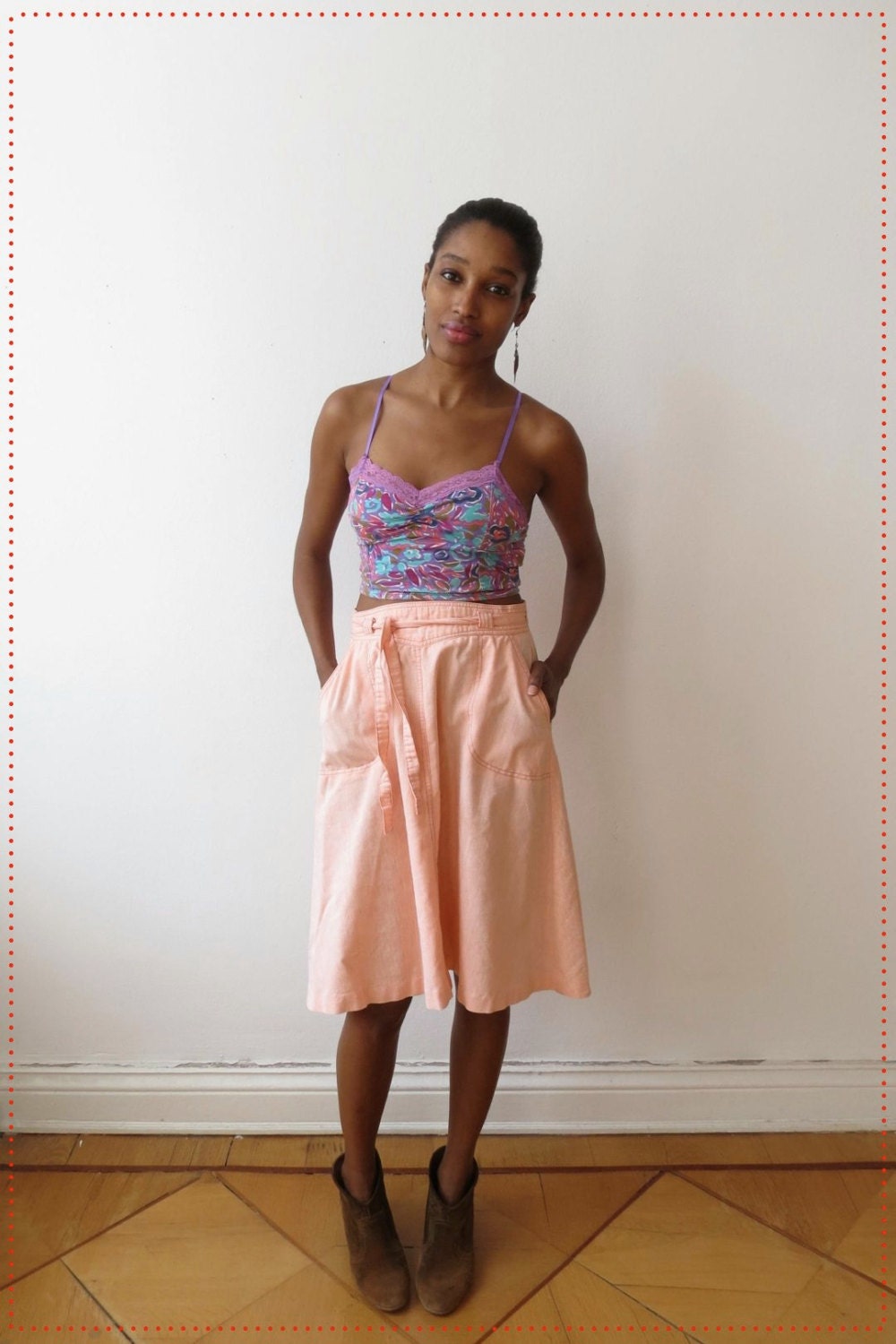 Light Coral Knee Length Wrap Skirt