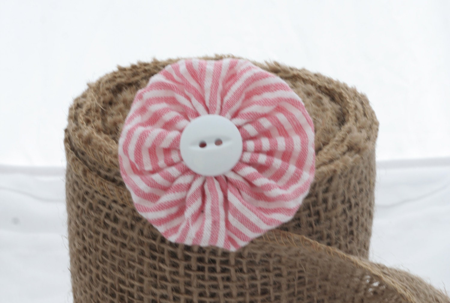 Flowered Hair Clip // Seersucker Fabric Flowered Hair Clip //  YoYo Fabric Flower