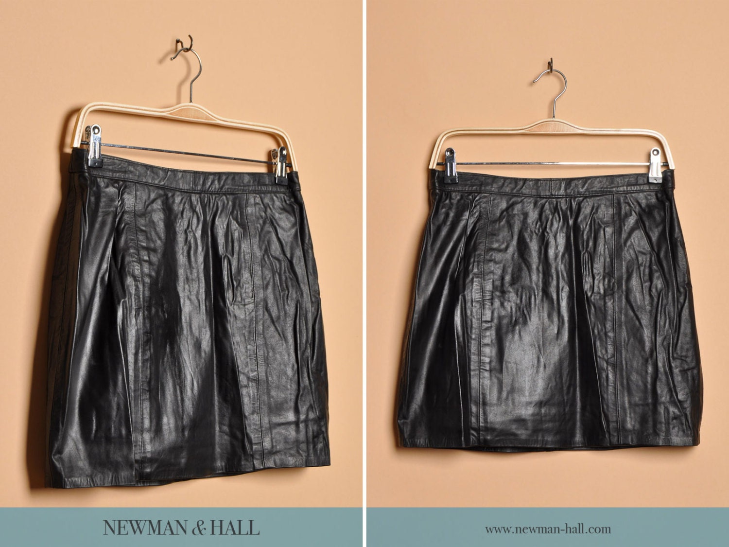 Vintage 1990s Black Leather Mini Skirt with High Waisted Fit