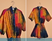 Vintage 1990s Tie-Dye Romper with Beaded Swirls, By S. Roberts, Size Large