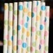 50 Confetti Polka Dot Easter Birthday Party Pink Blue Yellow and Green Paper Straws with DIY Flags