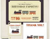 Train Party Printable Invitation, Thank You Card and Favor Tag
