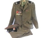 Soviet military uniform jacket pants shirt hat cap khaki green original 1970 Russian