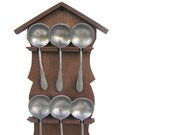 Antique spoon set oak wood holder kitchen farmhouse decor house wall hanging