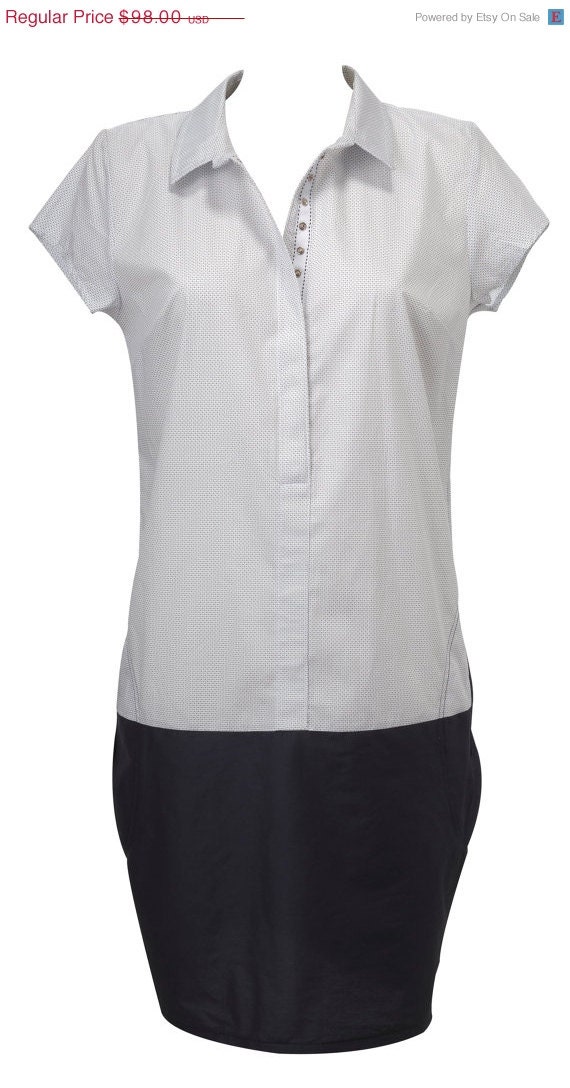 Christmas Sale / Holidays Sale / Dotted white dress / casual tailored dress/ office wear /elegant and classic dress