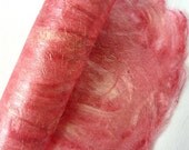 Pink Decorative Silk Paper for collage and textile crafts. Hand made silk fibre paper. Raspberry Sparkle