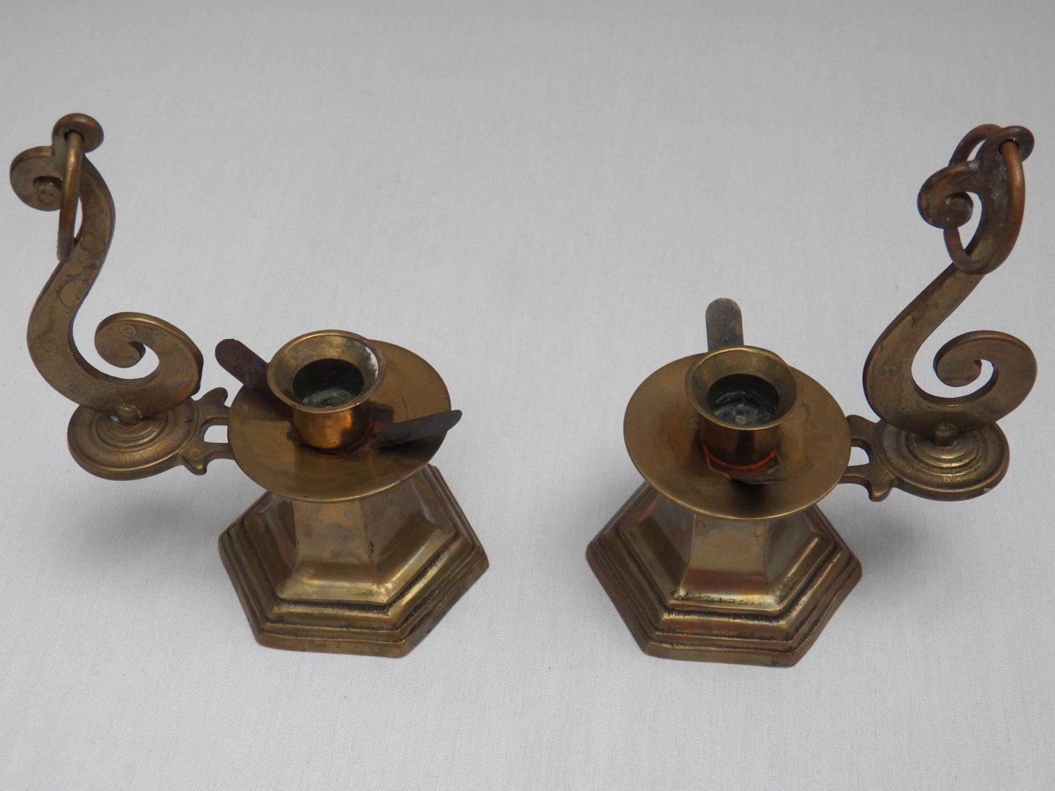 Pair Antique Solid Brass Candlesticks - Art Nouveau Home Decor Victorian Style