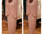 1980s Beaded Party Dress Drop Waist Cocktail Dress Draped Beaded Gown Maxi Dress Evening Dress