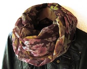 infinity scarf, snood, loop, scarf, shawl, flowerd, floral, summer, spring, brown, birds, Jersey, handmade, fabric, big