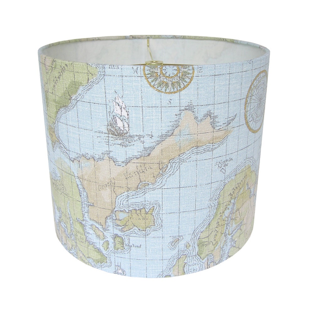 Drum Lamp Shade Pendant Lampshade Map Waverly Buon Viaggio Bliss Made to Order
