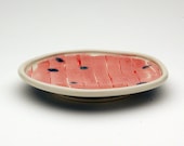Handmade Porcelain Dessert Plate with Red Lines & Dots