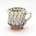Handmade Porcelain Mug with Blue, Runny Dots, and Red Spiral