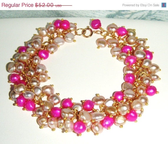 25% OFF Pink pearl bracelet, gold bracelet, fresh water pearls, gold filled jewelry