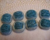 Unusual 3/4" Vintage Turquoise Blue Composite with Raffia Square Buttons, Set of 8 (no. 1607)