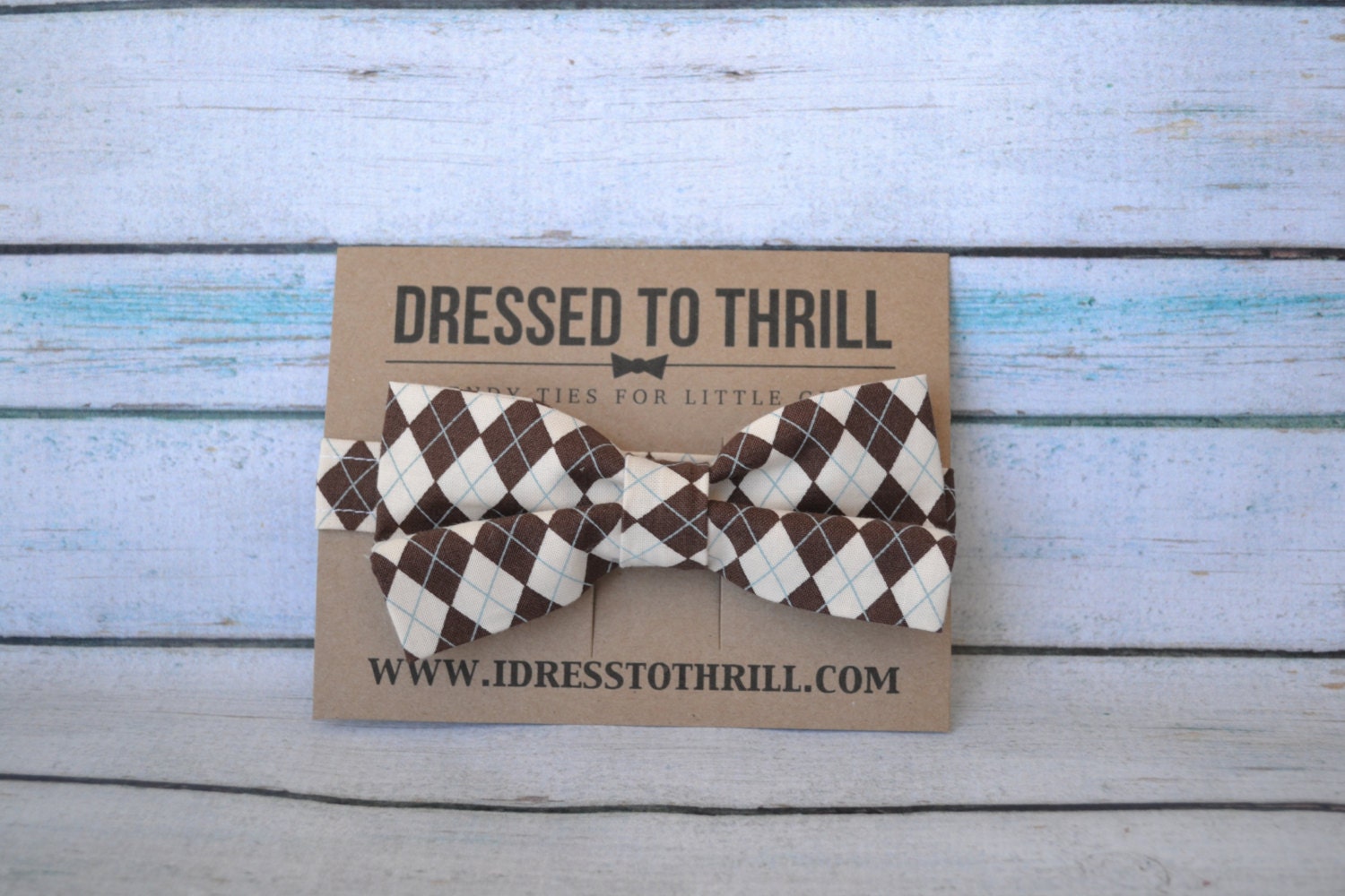 Brown & Cream White Argyle Adjustable Baby / Toddler Bow Tie