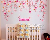 Nursery wall decal baby girl with name wall sticker flower pink mural wall art - Z202 by cuma