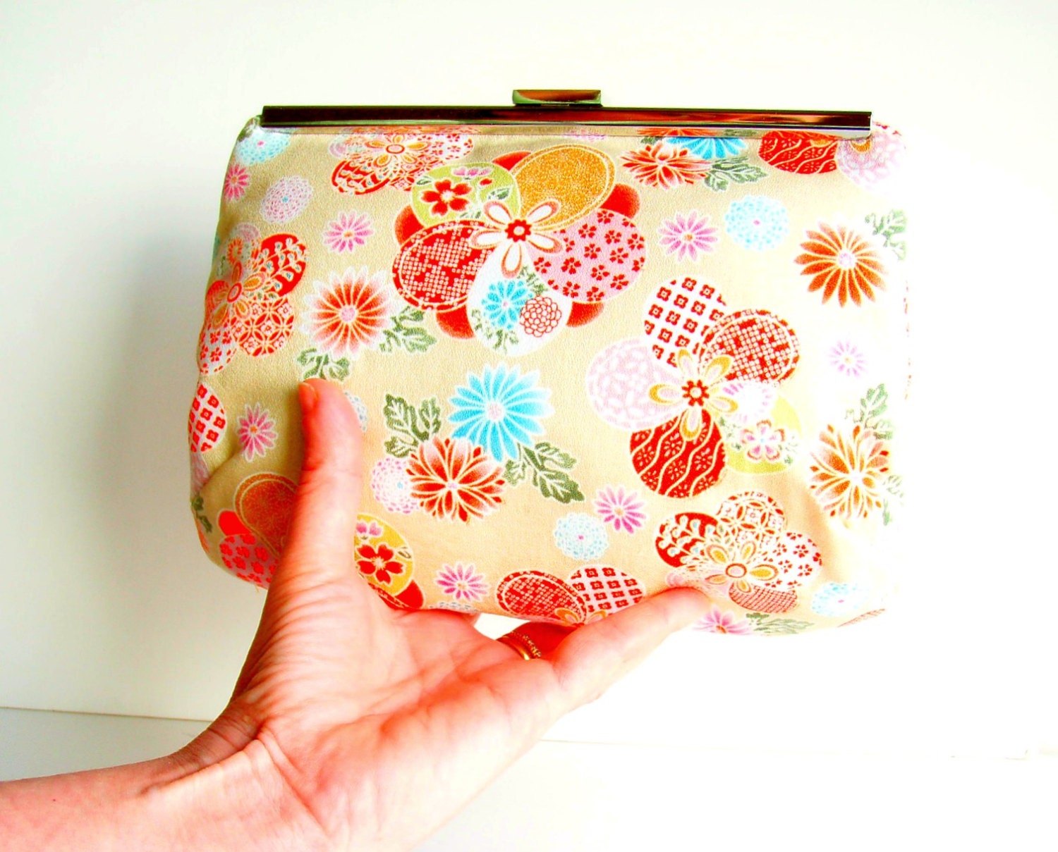 Blossoms Clutch Pastel Bright Colors, Vintage Modern Clutch