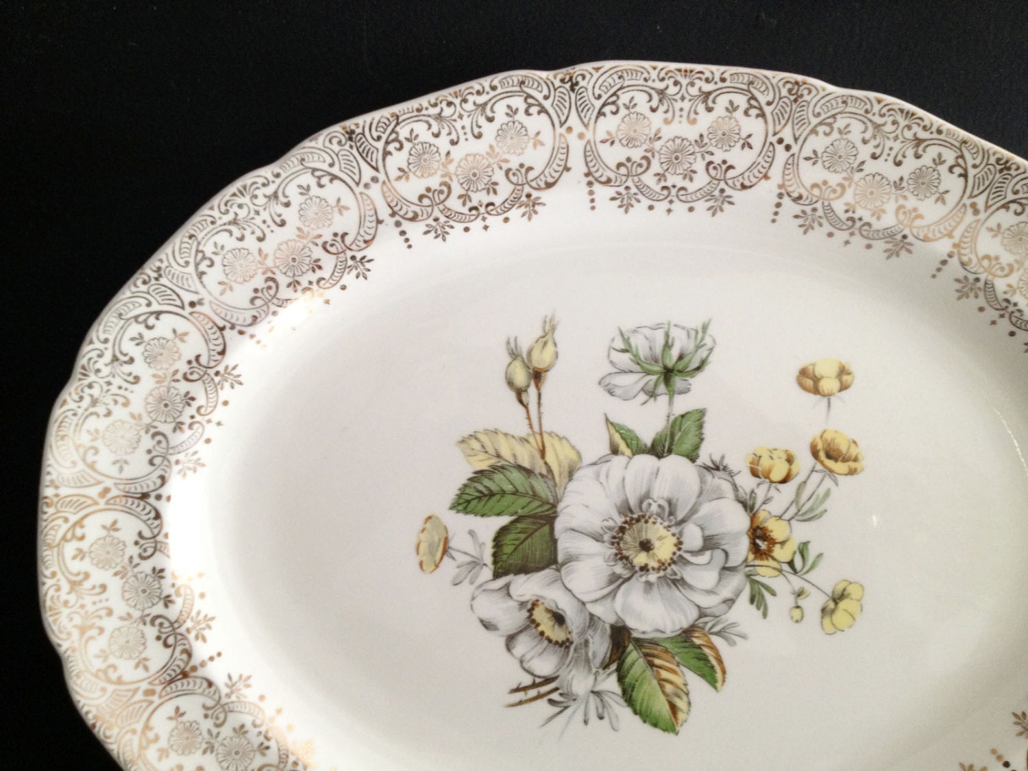 Vintage Gold and Floral Serving Platter