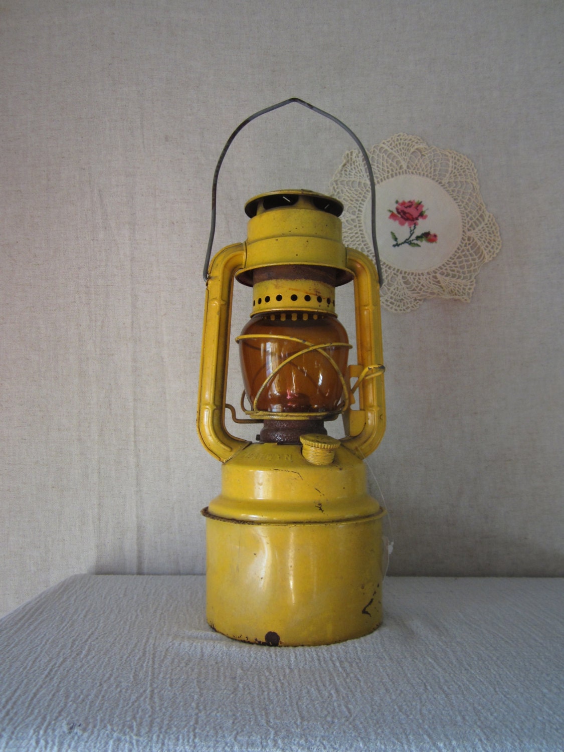 Rare Chalwyn Lantern - Yellow Metal Lantern with Amber Glass - Rustic Beautiful Decor - Wedding decor,Made in England