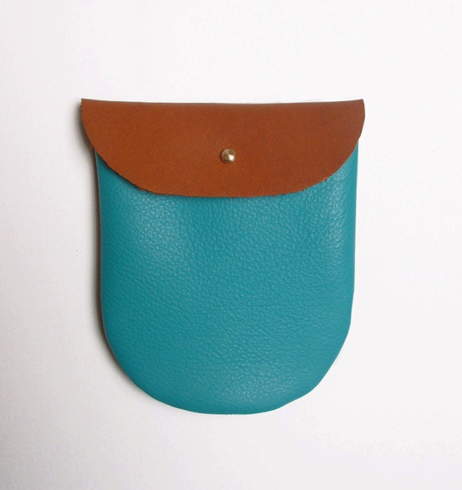 Soft Leather Pouch // petrol blue with brown leather