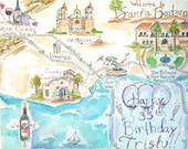 Custom Birthday Map Hand Drawn Original Artwork