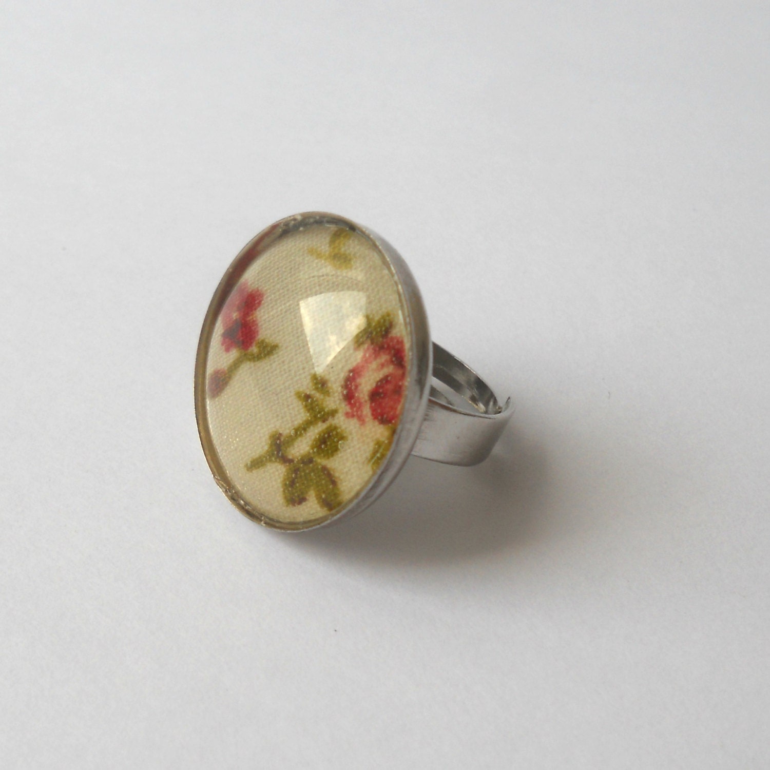 Floral ring rose jewelry nature garden pink flower small roses romantic silver plated ring adjustable size