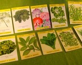 Set of 10 Vintage Seed Pack Labels, Herbs, colorful graphics