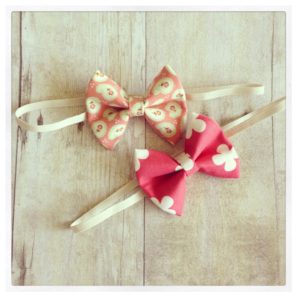 Coral Crush-petite fabric and wool felt bow clip/headband set