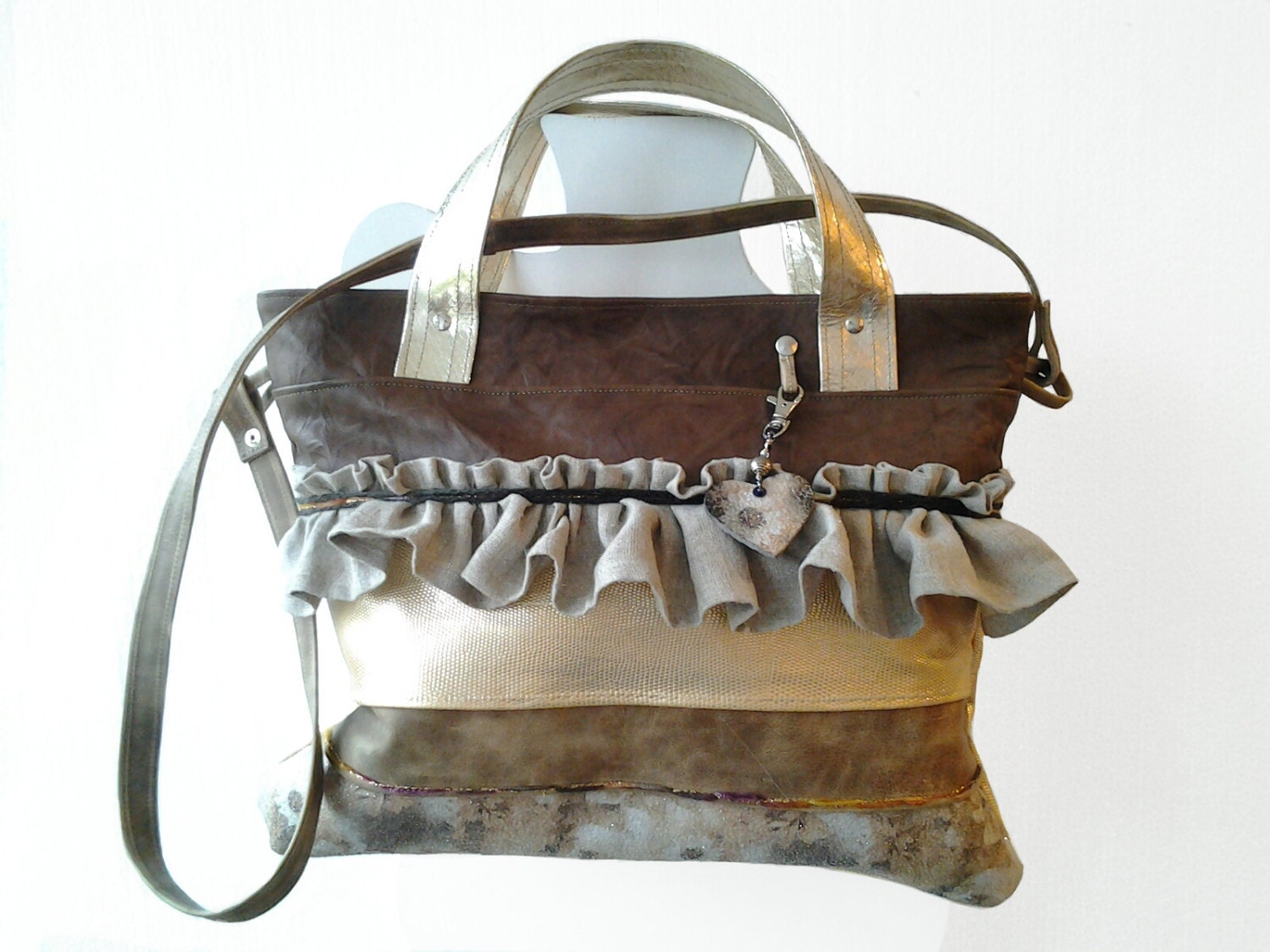 Brown Leather Bag Purse Patent Crossbody Tote Handmade Shoulder Handbag for Women