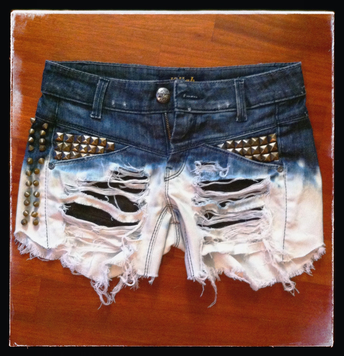 XS high waisted ombre studded shorts - acid washed and destroyed