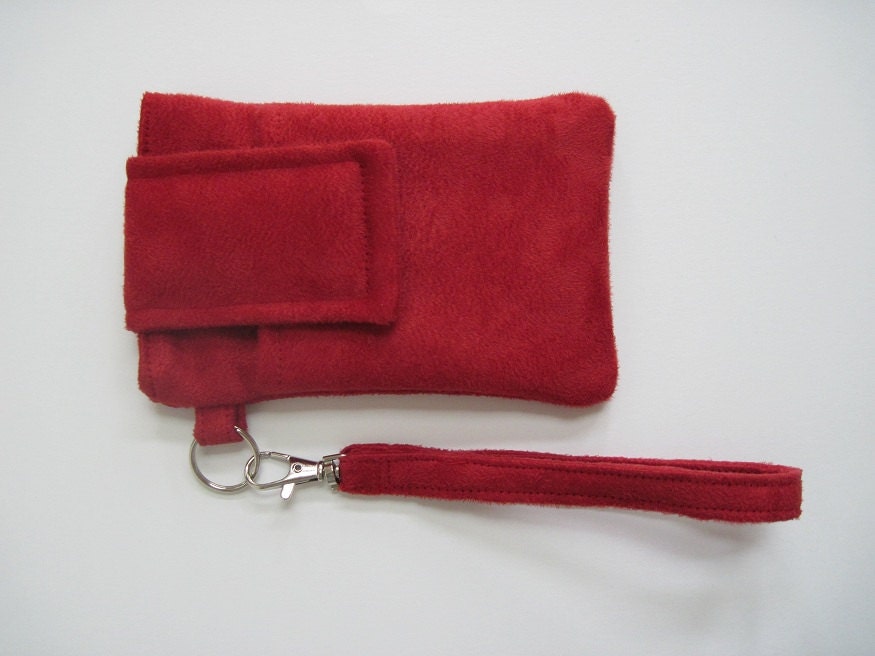 Smartphone Wristlet, Ruby Red Micro Suede, Fits iPhone 5 and Smartphones up to 5.25" x 2.75"