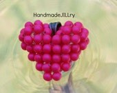 Mini Neon Pink Heart, Swarovski Pearl Floating Heart Necklace, Hot Pink, Bright Pink Summer Jewelry, 80s Neon Pink Heart Necklace