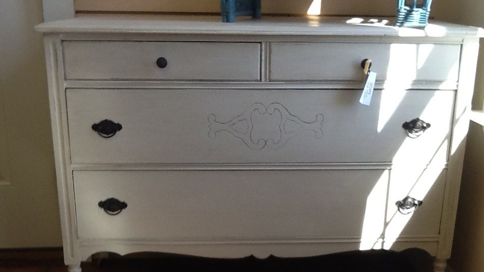 Cottage dresser, restyled in antique white with a light glaze and wax