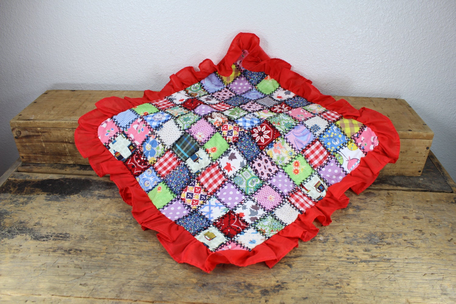Vintage Colorful Handmade Pillow Cover // Patchwork Pillowcase