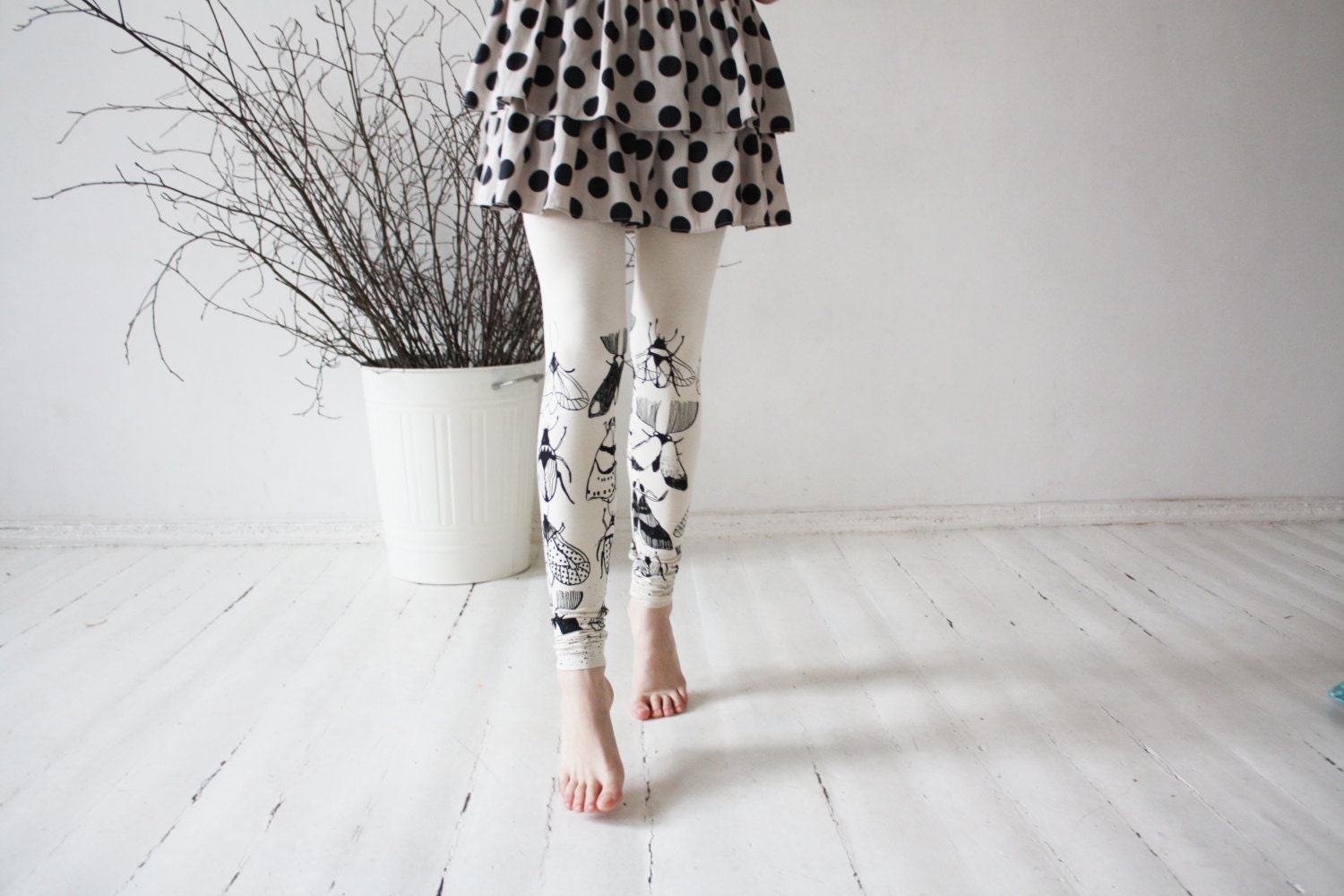 Ivory butterflies-  beige leggings