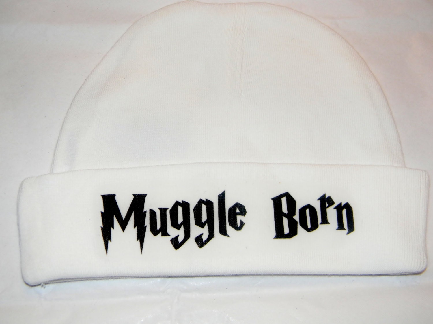 Muggle Born Baby Hat. Harry Potter Inspired Beanie Hat. White. One Size Fits Most.