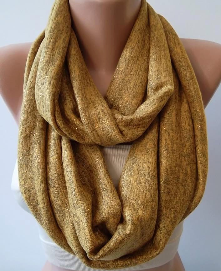 Infinity Circle Scarf - Loop Scarf, Eternity Scarf--gold