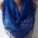 NEW- Mothers Day Gift  Cobalt - Lace Shawl/ Scarf - Headband with Lace Edge