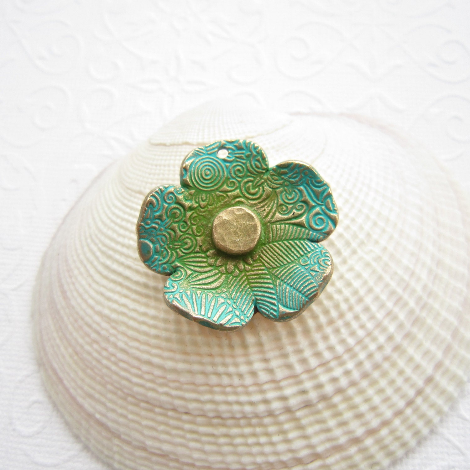 Colourful flower pendant, medium bronze flower pendant , bronze pendant,