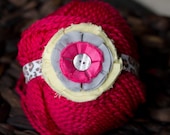 Pink/Grey/ and yellow fabric flower headband