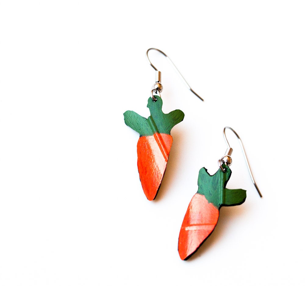 Recycled Bike inner tube earrings, Carrot Earrings, Easter, OOAK