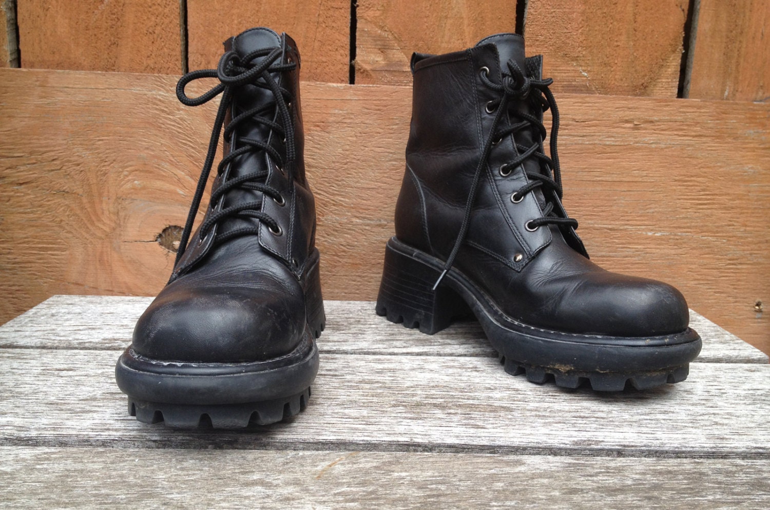 90s Back Leather Chunky Boots Skechers Size 8.5 Cyber Grunge Goth Raver Club Kid