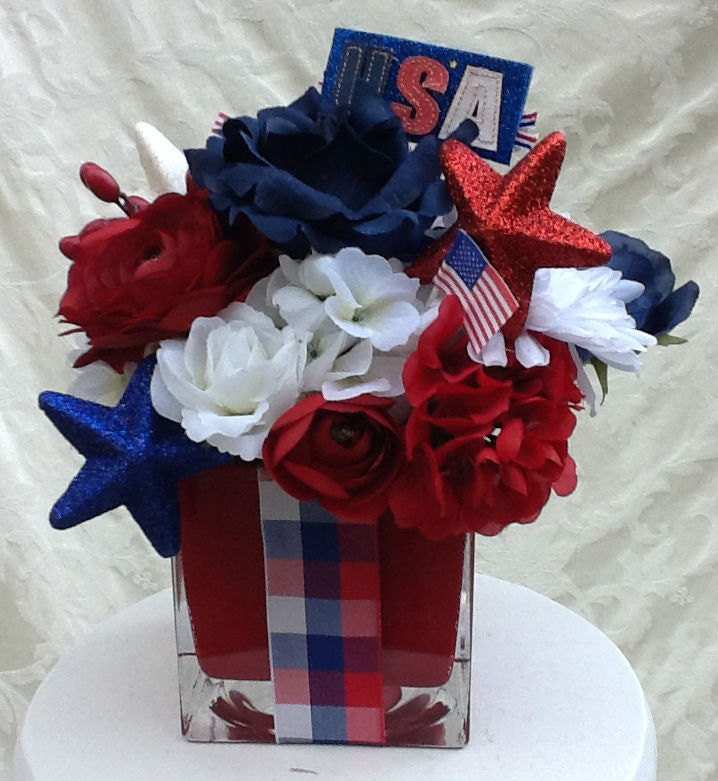 Patriotic Silk Floral Arrangement Home Decor Hostess Gift