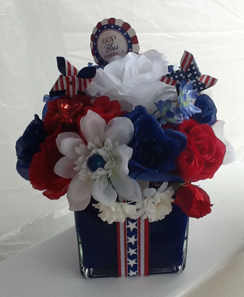 Patriotic Silk Floral Arrangement Home Decor Hostess Gift Medium