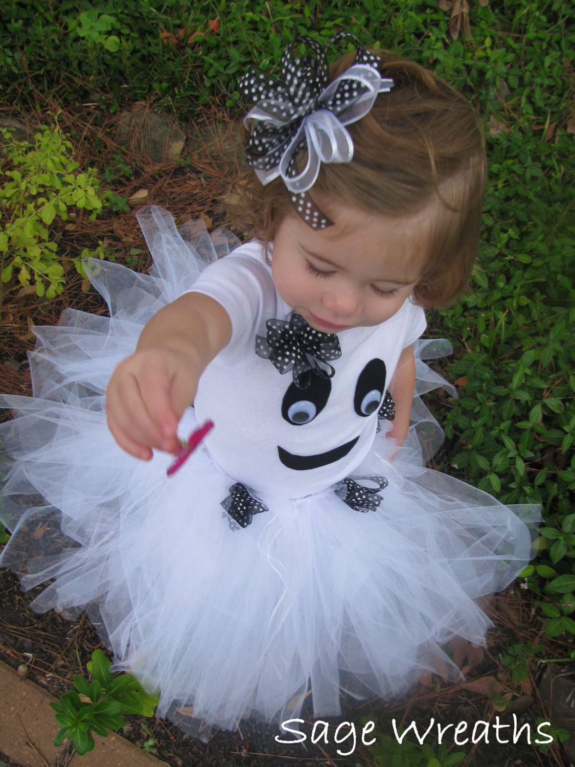 Toddler Girl Ghost Costume with Tutu and Bow