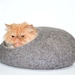 Warm cat house, felt bed, cats cave, gray natural eco-friendly, wool