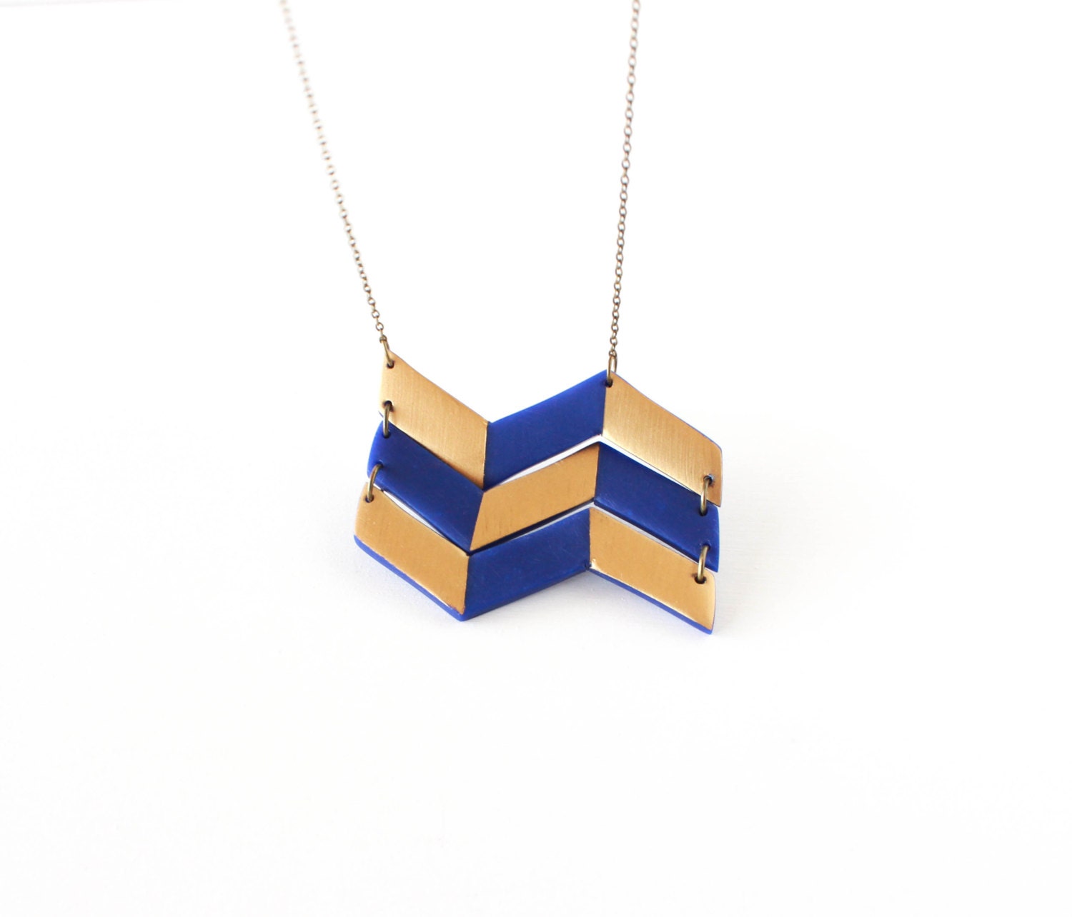 Geometric Chevron Polymer Clay Pendant Necklace